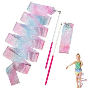 HZMM Dance Ribbons, 78.7 Inch Sparkling Dance Ribbon Streamer, Rhythmic Gymnastics Ribbon with Wand, Twirling Dancing Ribbons, for Kids Girls Adults Talent Shows Artistic Dancing Training