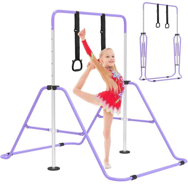 EVERYMILE Gymnastics Bars, Junior Training Kip Bar Gymnastics Equipment for Home，Adjustable Height Folding Gymnastic Horizontal Bars Monkey Bar with Gymnastics Rings for Kid Gymnasts, Child, Girl, Boy