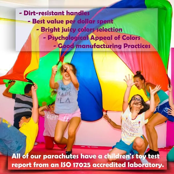 VOMLINE Play Parachute for Kids 12 feet Kids Parachute with Dirt Resistant Handles for Party Games Proper Selection of Matching Colors