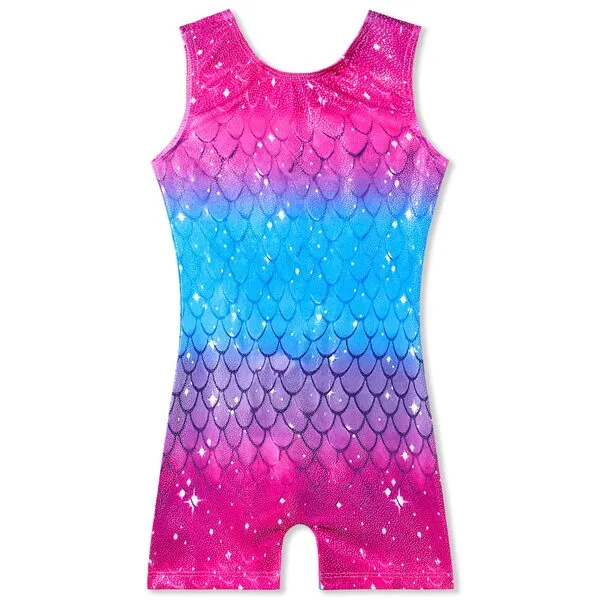 TENVDA Gymnastics Leotards for Girls 2-12 Years Old Sparkly Multicolor Kids Tumbling Biketards Unitard