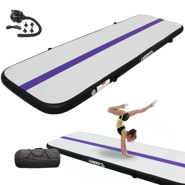 Gymnastics Mat Air Tumbling Mat 13ft/16ft/20ft Tumble Track, Inflatable Training Mat 4/8 inch Thickness Gymnastics Air Floor with Electric Air Pump for Home Use/Tumbing Meditation/Cheerleading/Water Use