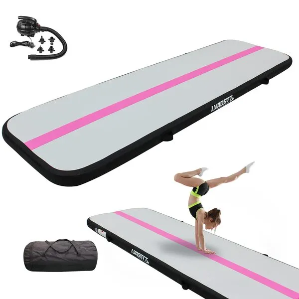 Gymnastics Mat Air Tumbling Mat 13ft/16ft/20ft Tumble Track, Inflatable Training Mat 4/8 inch Thickness Gymnastics Air Floor with Electric Air Pump for Home Use/Tumbing Meditation/Cheerleading/Water Use