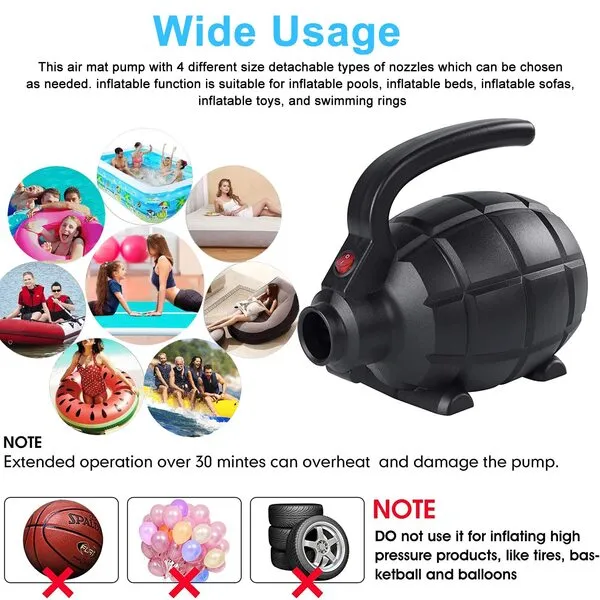 Electric Air Pump for Inflatable Tumbling Track Mat with 4 Nozzles, AC 110-120V Quick-Fill Inflator, Air Pump for Gymnastics/Flooring/Tumbling/Yoga/Taekwondo/Exercise Gym Fitness Tumbling Mat