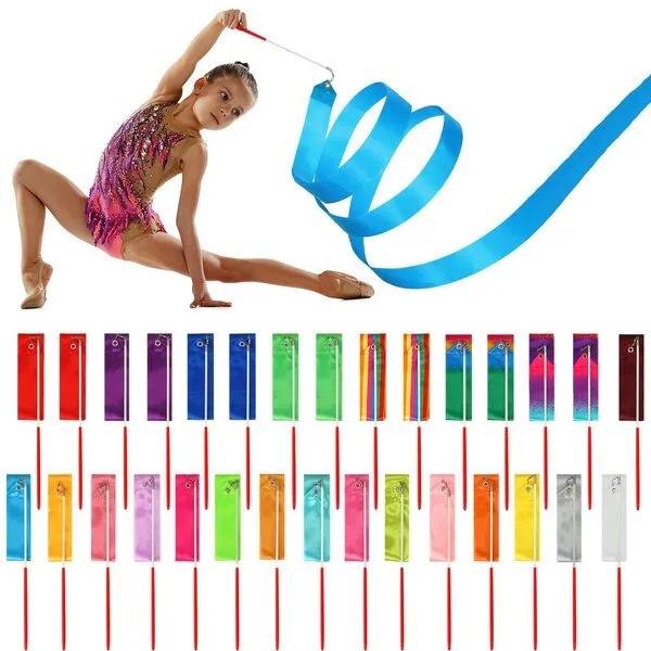 Yilloog Rainbow Dance Ribbon 78.7 Inch Gymnastics Ribbon Streamers Ribbon Dancer Wand Dancing Ribbon for Kids, Fits Artistic Dancing Gymnastics, Rainbow Party Favors