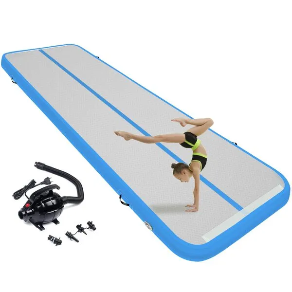 GYUEM 13ft/16ft/20ft Inflatable Air Gymnastics Mat Training Mats 4.3ft Widening 4 inches Thickness Gymnastics Tracks with Electric Air Pump for Home Use/Training/Cheerleading/Yoga/Water