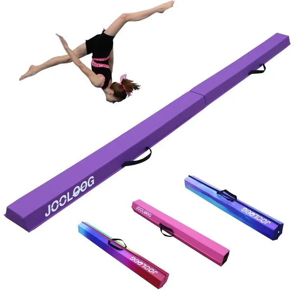 JOOLOOG 8FT/9FT Folding Foam Balance Beam Non Slip Rubber Base, Kids Gymnastics Equipment for Home/School/Travel