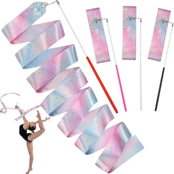 BeautyChen 4pcs Ribbons for Gymnastics 78.7 Inch Sparkling Dance Ribbon with Ribbon Dancer Wand Twirling Dancing Ribbons for Kids Girls Adults Artistic Dancing Shows Training Party Favor