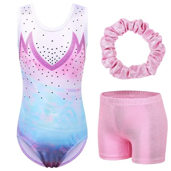 BAOHULU Gymnastics Leotards for Girls Toddlers Kids Sparkle Sequins Mesh Top Dancewear