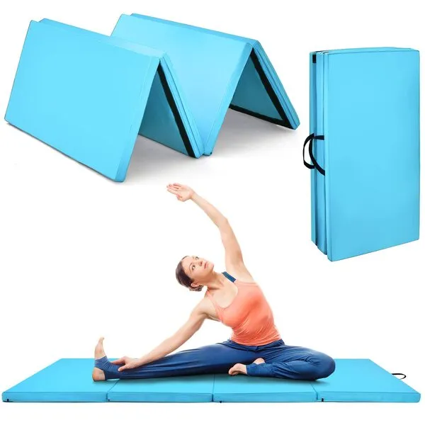 Goplus 8' x 4' Folding Gymnastics Mat, 2’’ Thick 4 Fold Exercise Tumbling Mat with Carrying Handles for Home Gym Fitness, Portable Anti Tear Panel Mat for Kids, MMA, Aerobics Workout, Yoga