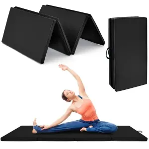 Goplus 8\' x 4\' Folding Gymnastics Mat, 2’’ Thick 4 Fold Exercise Tumbling Mat with Carrying Handles for Home Gym Fitness, Portable Anti Tear Panel Mat for Kids, MMA, Aerobics Workout, Yoga