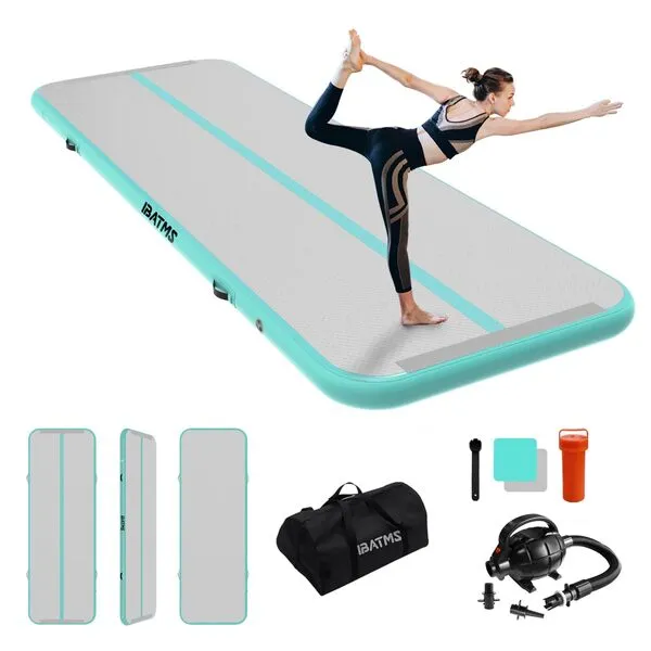 IBATMS Air Tumbling Mat Tumble Track, 4/8inch Inflatable Gymnastics Air Mat for Home Use/Training/Cheerleading/Yoga/Water with Air Pump