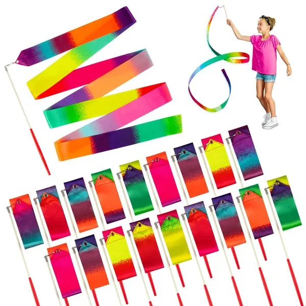 18pcs Ribbon Dancer Wands for Kids Gymnastics, Rhythmic Dance Ribbon Party Favors for Kids, 78.7 inch Dance Ribbon Long Ribbon Streamers Gymnastics Streamers