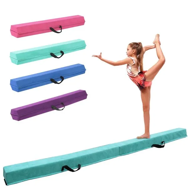 FINCOME 8FT/9FT/10FT Folding Balance Beam, Portable Gymnastics Beam Equipment with Non Slip Rubber Base & Suede Cover for Training/Practice/Professional Home Exercise