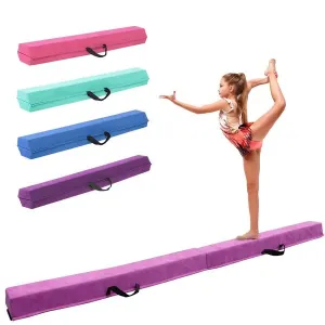 FINCOME 8FT/9FT/10FT Folding Balance Beam, Portable Gymnastics Beam Equipment with Non Slip Rubber Base & Suede Cover for Training/Practice/Professional Home Exercise