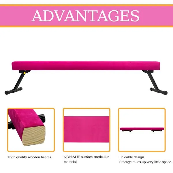 GBVUGY Adjustable&Foldable Gymnastics Balance Beam,6FT High-Low Level Floor Gymnastic Beam,No Tool Require, Gym Equipment for for Kids Children Girls Home Training