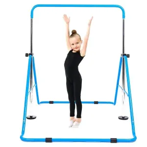 CHAMPIONPLUS Gymnastics Bars,Height Adjustable Gymnastic Horizontal Bars,Junior Training Bar Children Folding Training Monkey Bars for Kids, Blue