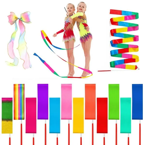 ZukoCert 12 Pack Ribbon Dancer Wand for Kids Streamer Wand for Talent Shows, Rhythmic Gymnastics and More Or Birthday Party Decorations