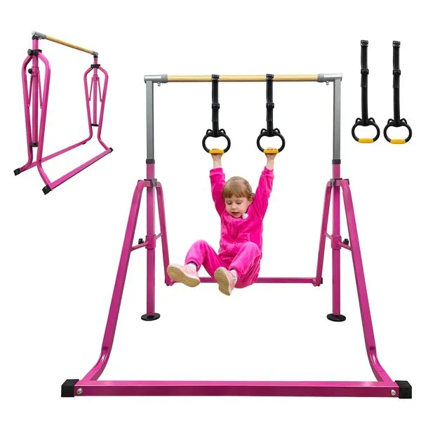 Peakpath Gymnastics kip Bar,Height Adjustable 3' to 5' and Foldable Gymnastic Equipment for Kids Junior Ages 3-15, Ideal for Indoor and Home Training