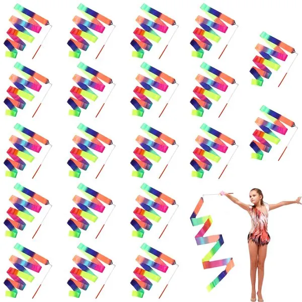 20Pcs Ribbon Wands Rainbow Dance for Kids, Soft Rhythmic Gymnastics Ribbon Wand with Rod, 78.74 Inch Rainbow Ribbon Twirling Dance Streamers for Kids Girls Adults Artistic Dancing Training (Colorful)