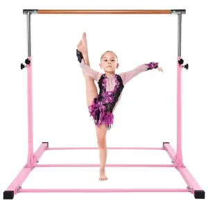 Dai&F Gymnastics Bar for Kids, Adjustable Height 3\'-5\' Junior Gymnastics Bars for Home, Horizontal Training Bar with Fiberglass Rail & Stainless Steel Regulating Arms