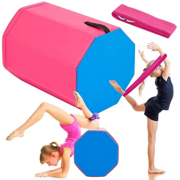 Lenwen Gymnastics Octagon Tumbler and Yoga Strap Set 15 x 15 x 20 Inch Athletic Octagon Mat Back Handspring Trainer 72 Inch Stretch Bands Texture Stretching Strap with Adjustable D Ring for Exercise