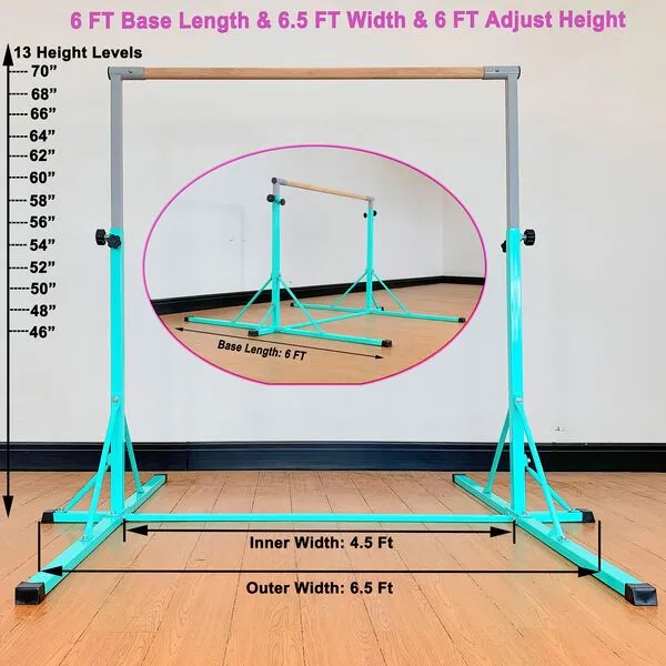 defulion Gymnastic Kip Bar 6ft Height for Kids Gymnastics Bar 6ft Base Length Horizontal Bar 4.5ft Width for Girl Home Use Gymnastic Training Equipment for Home and Club Use