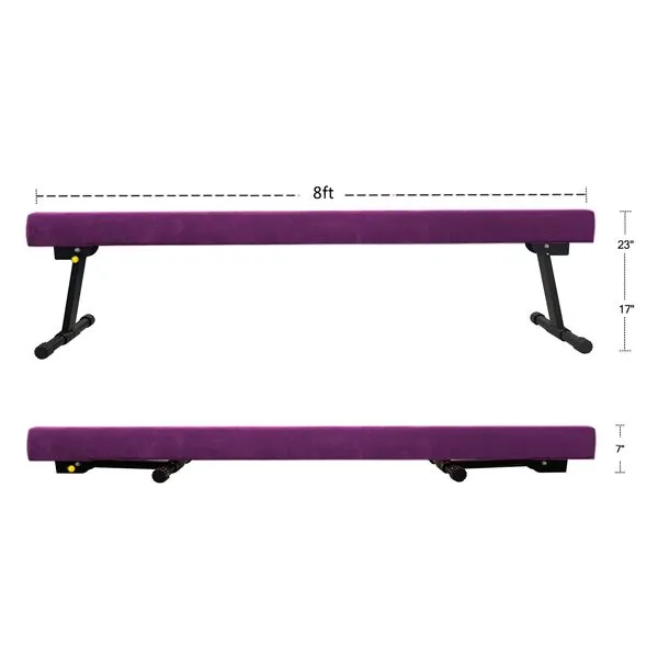 Sealoha 8ft Ultrasimple Adjustable&Foldable Balance Beam,High-Low Floor Beam Suede Gymnastics Equipment,No Tool Require, Gymnastics Beam for Training&Professional HomeTraining