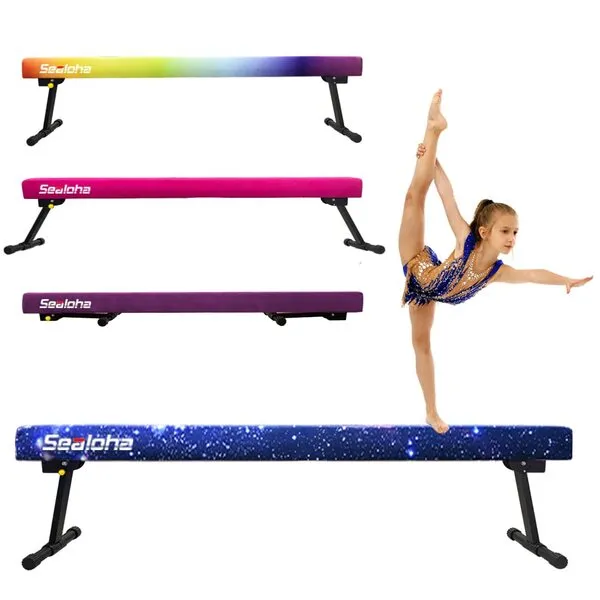 Sealoha 6ft Ultrasimple Adjustable&Foldable Balance Beam,High-Low Floor Beam Suede Gymnastics Equipment,No Tool Require, Gymnastics Beam for Training&Professional HomeTraining