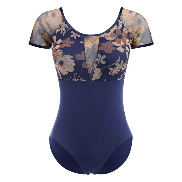 Ballet Leotard for Women Floral Mesh Short Sleeve Dance Leotard Adult Ballerina Outfits Active Gymnastics Leotards